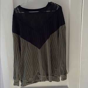 Black and Olive Chevron lace neck long sleeved top: lightly used.